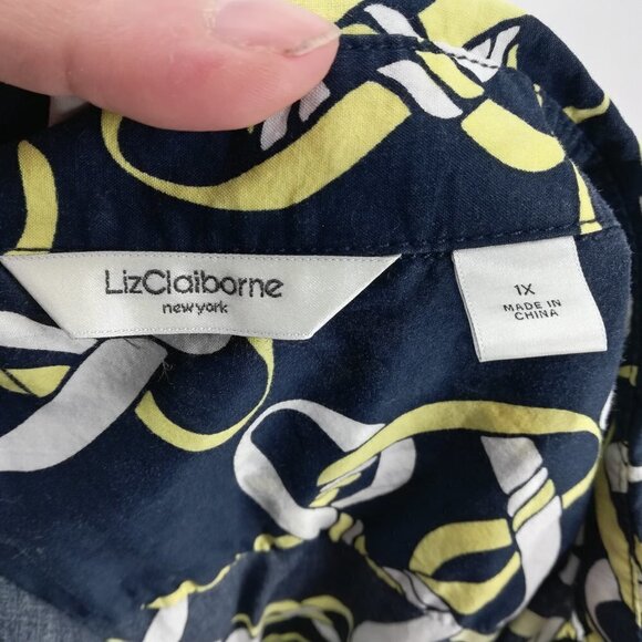 Liz Claiborne Knot Button Front Shirt Size 1X Plus Roll Tab Sleeve Career Preppy - Picture 2 of 11